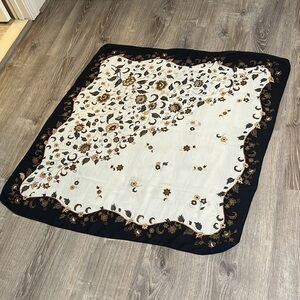 Al Medina Floral Navy, Rust, and White w/ Gold- tone Metallic Scarf 42 x 42